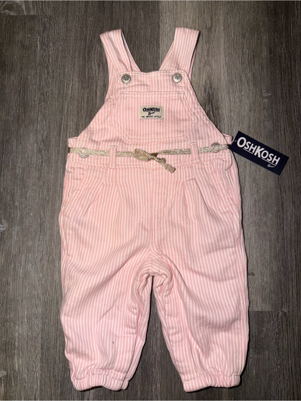 OshKosh B'gosh Pink Striped Overalls with Braided Belt